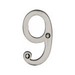 Heritage Brass Numeral 9 -  Face Fix 76mm  – Slimline font